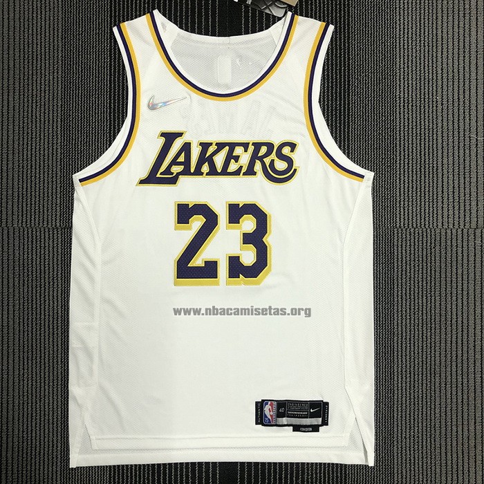 Camiseta Los Angeles Lakers LeBron James NO 23 Association Autentico Blanco